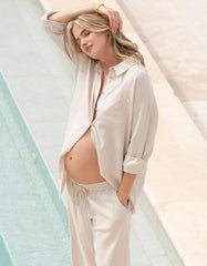 Women Seraphine Co-ords | Linen Button-Down Maternity-To-Nursing Shirt