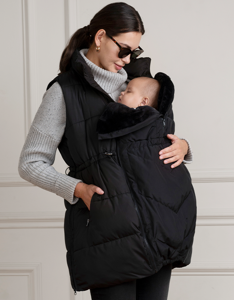 Women Seraphine Coats &amp; Jackets | Black 3 In 1 Maternity &amp; Babywearing Vest
