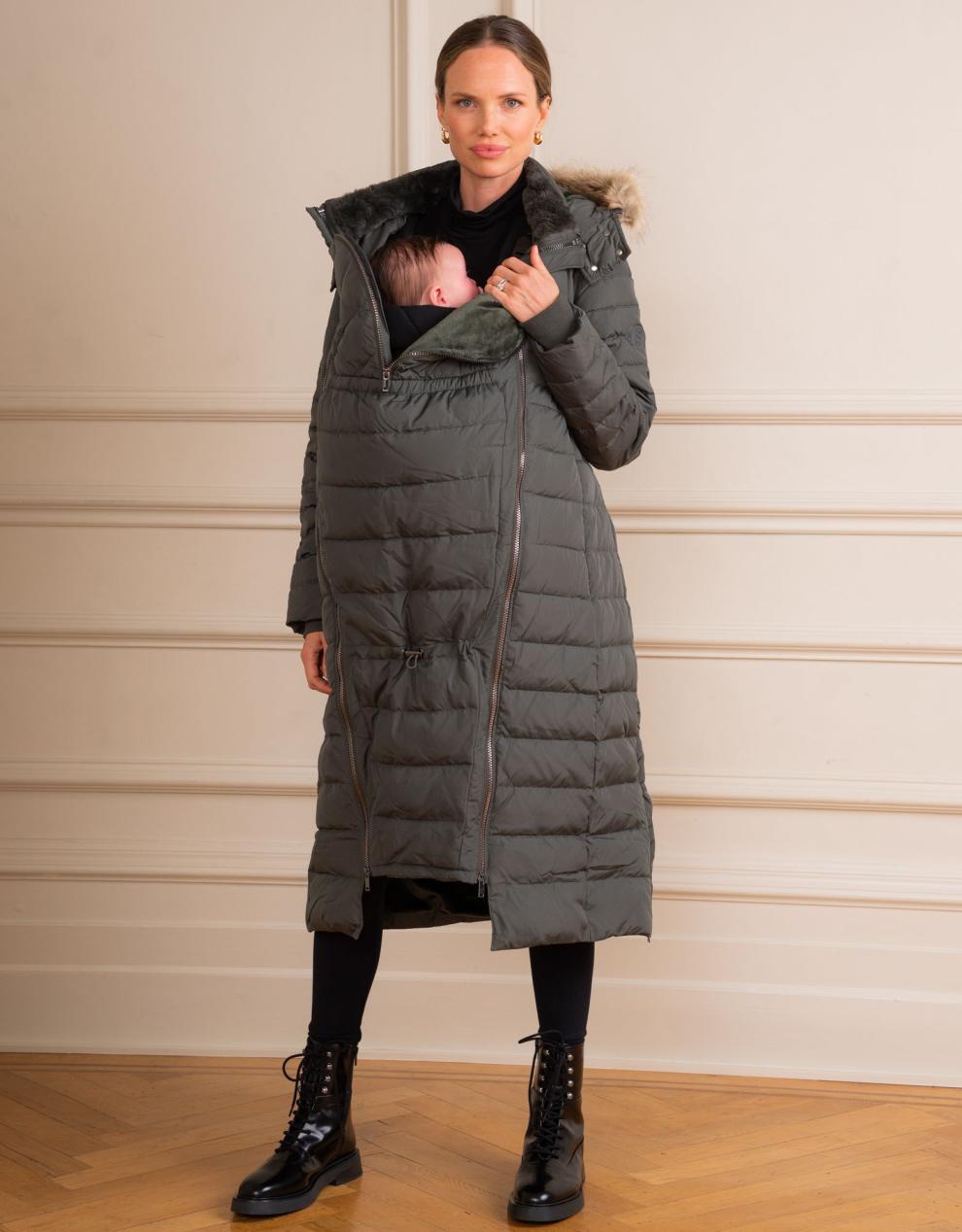 Women Seraphine Coats &amp; Jackets | Khaki Extra Long 3 In 1 Down Maternity Coat