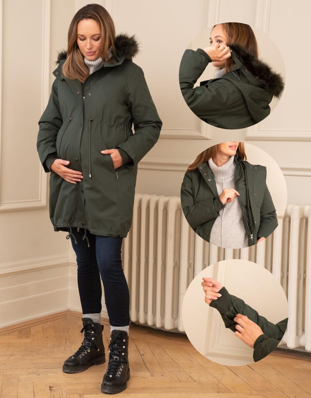 Women Seraphine Coats &amp; Jackets | Khaki Sub-Zero 3 In 1 Maternity Parka