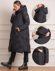 Women Seraphine Coats &amp; Jackets | Long Black Maternity &amp; Babywearing Puffer Coat