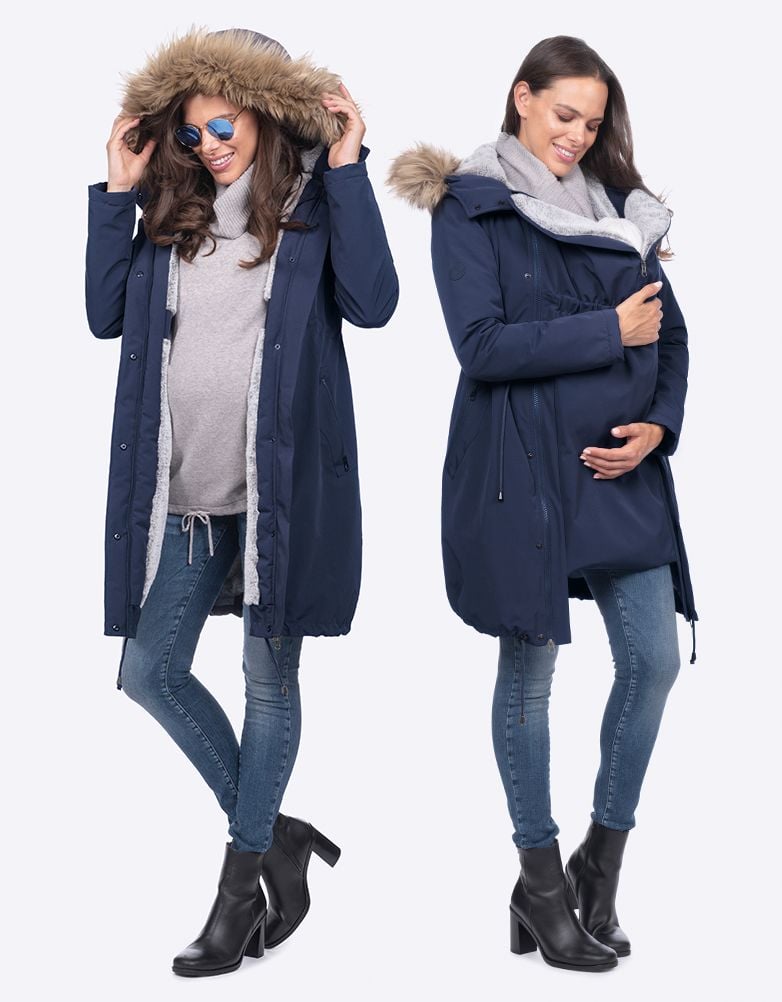 Women Seraphine Coats &amp; Jackets | Navy Blue 3 In 1 Winter Maternity Parka