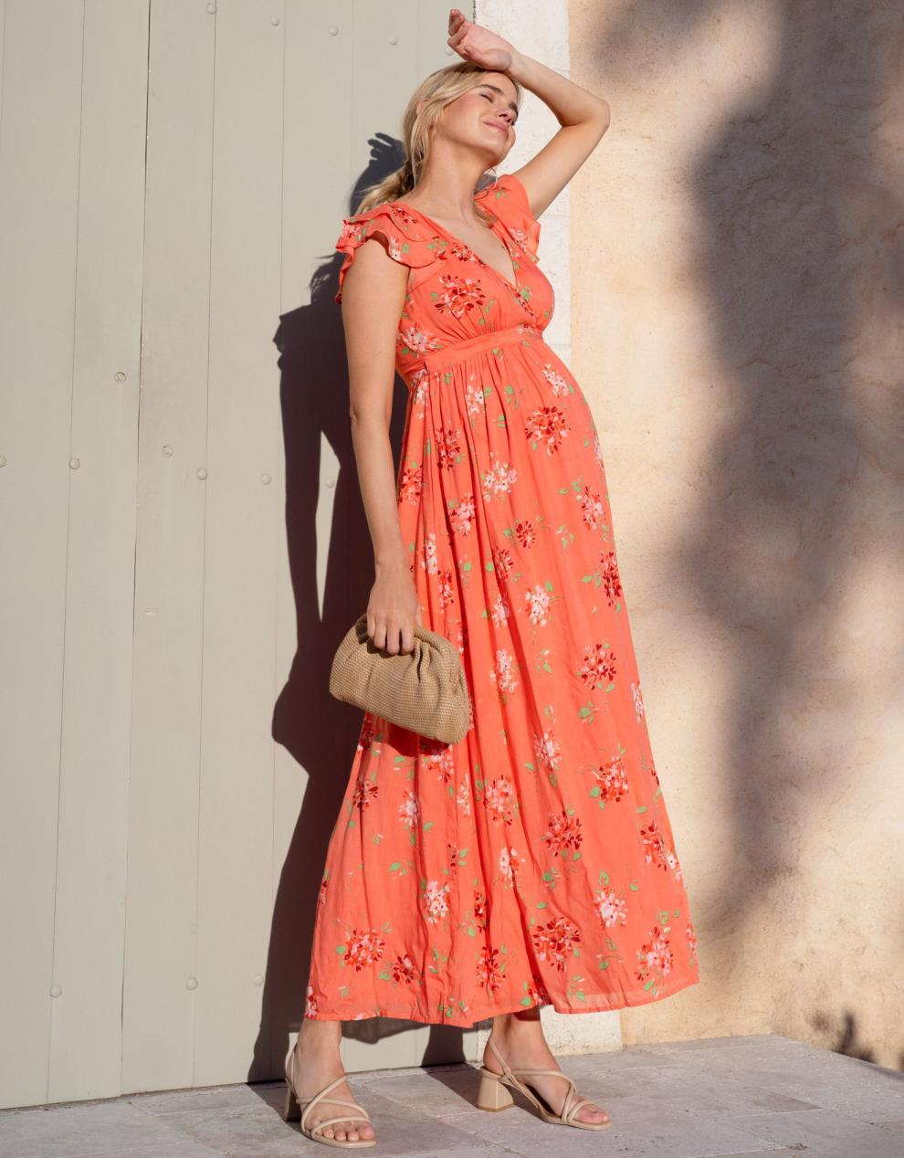 Women Seraphine Dresses | Flutter Sleeve Maxi Wrap Maternity Dress