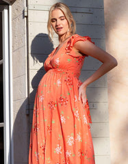 Women Seraphine Dresses | Flutter Sleeve Maxi Wrap Maternity Dress