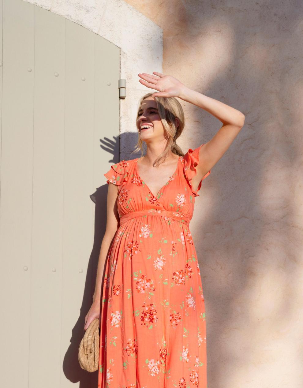 Women Seraphine Dresses | Flutter Sleeve Maxi Wrap Maternity Dress