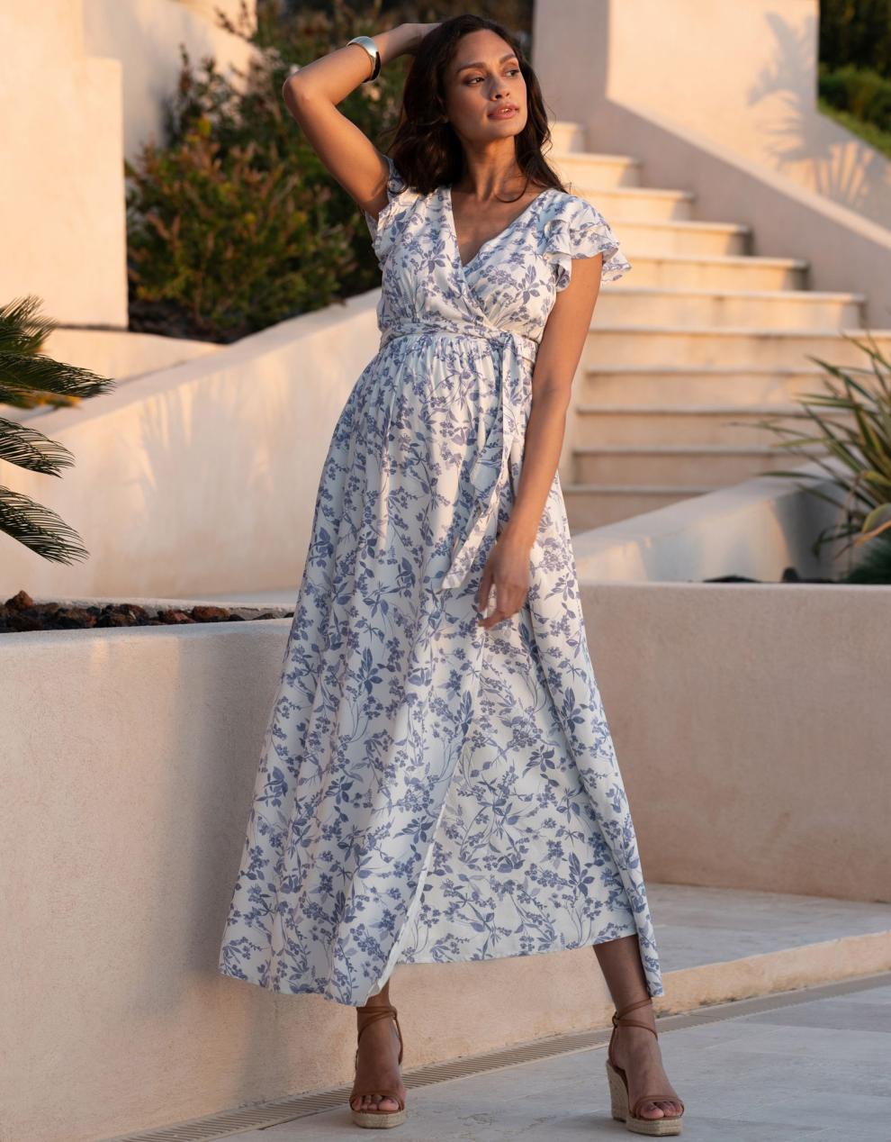 Women Seraphine Dresses | Flutter Sleeve Maxi Wrap Maternity Dress