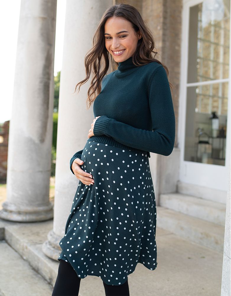 Women Seraphine Dresses | Green Polka Dot 2 In 1 Maternity &amp; Nursing Dress