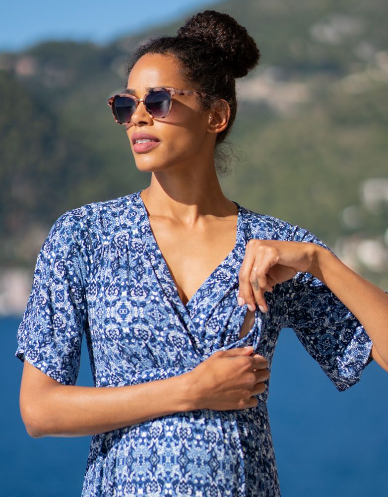 Women Seraphine Dresses | Mediterranean Blue Maternity &amp; Nursing Maxi Dress