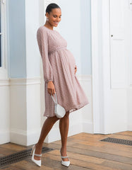 Women Seraphine Dresses | Taupe &amp; White Spot Chiffon Maternity To Nursing Dress