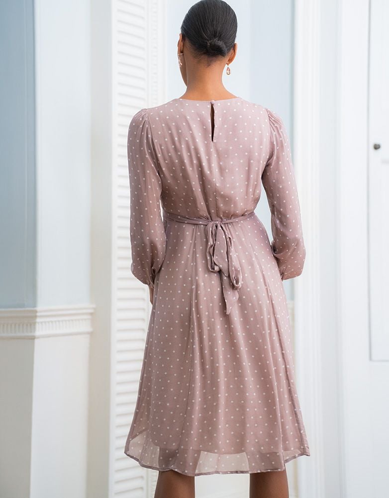 Women Seraphine Dresses | Taupe &amp; White Spot Chiffon Maternity To Nursing Dress