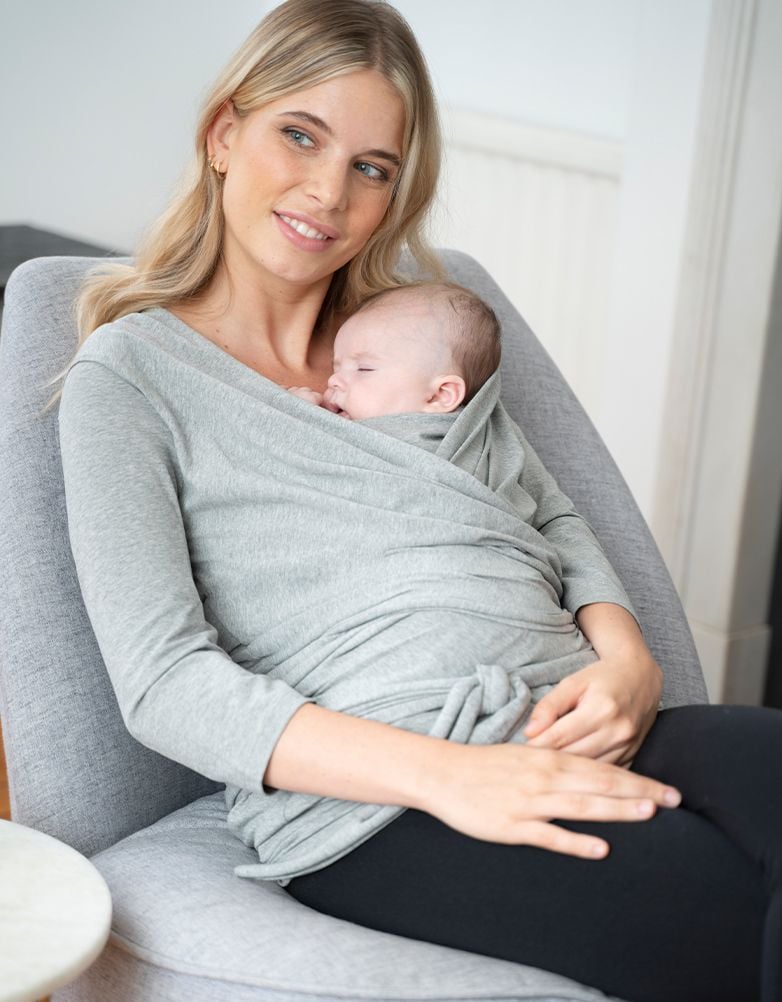 Women Seraphine Essentials | Grey Cotton ¾ Sleeve Skin To Skin Top