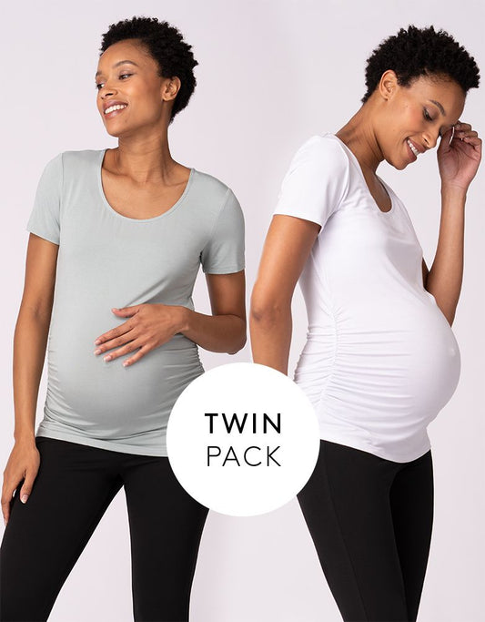 Women Seraphine Essentials | Twin Pack Maternity T-Shirts - Sage &amp; White