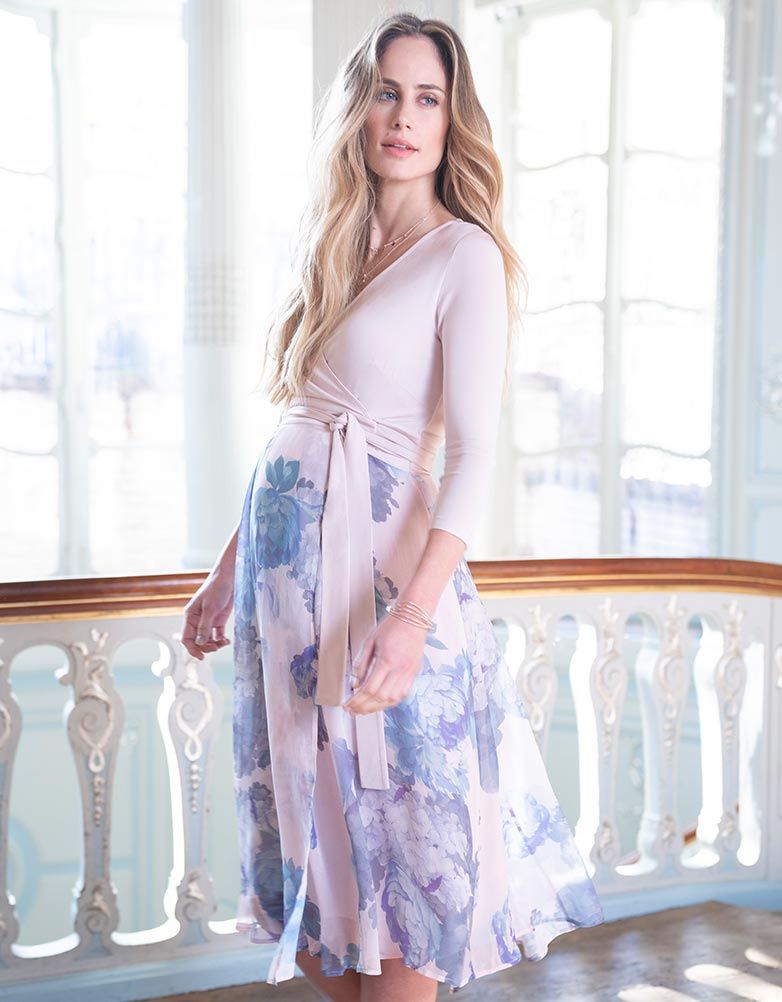 Women Seraphine Formal Dresses | Pastel Floral Wrap Midi Maternity Dress