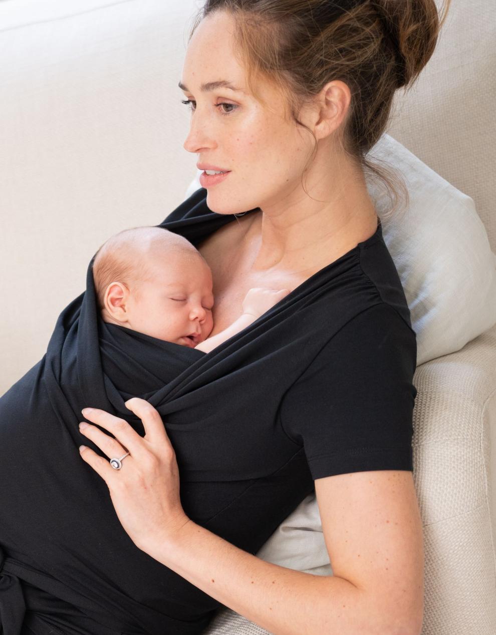 Women Seraphine Hoodies &amp; Tops | Black Cotton Short-Sleeve Skin To Skin Top