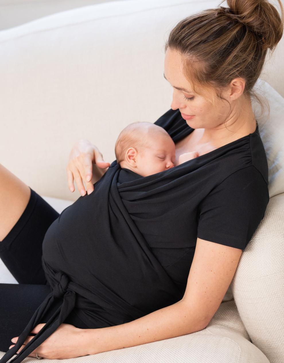 Women Seraphine Hoodies &amp; Tops | Black Cotton Short-Sleeve Skin To Skin Top