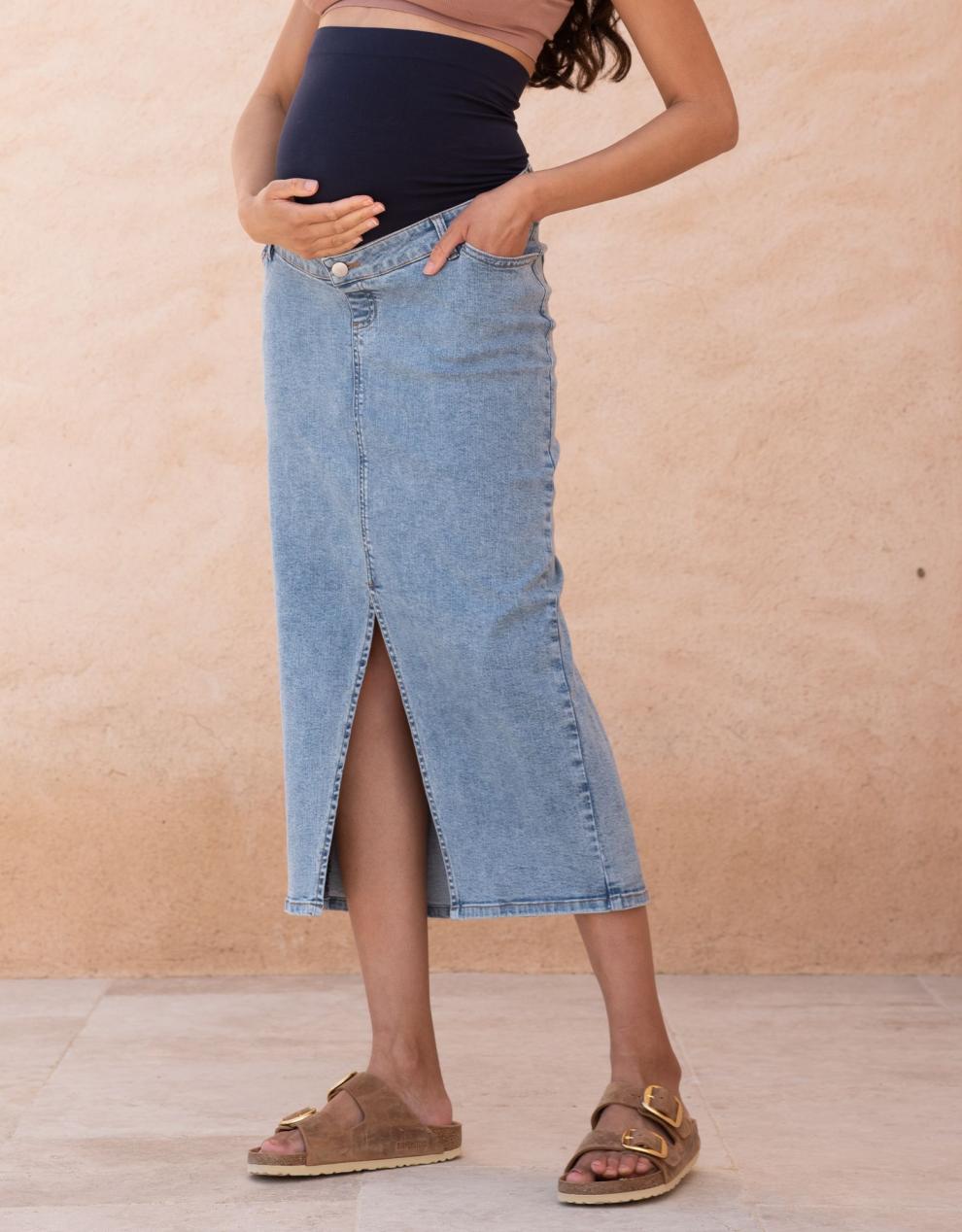 Women Seraphine Jeans | Midi-Length Over Bump Denim Maternity Skirt