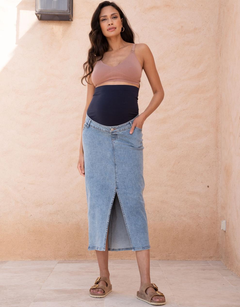 Women Seraphine Jeans | Midi-Length Over Bump Denim Maternity Skirt
