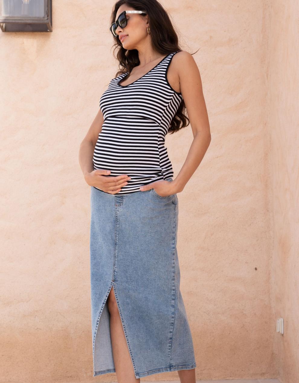 Women Seraphine Jeans | Midi-Length Over Bump Denim Maternity Skirt