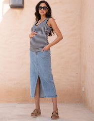 Women Seraphine Jeans | Midi-Length Over Bump Denim Maternity Skirt