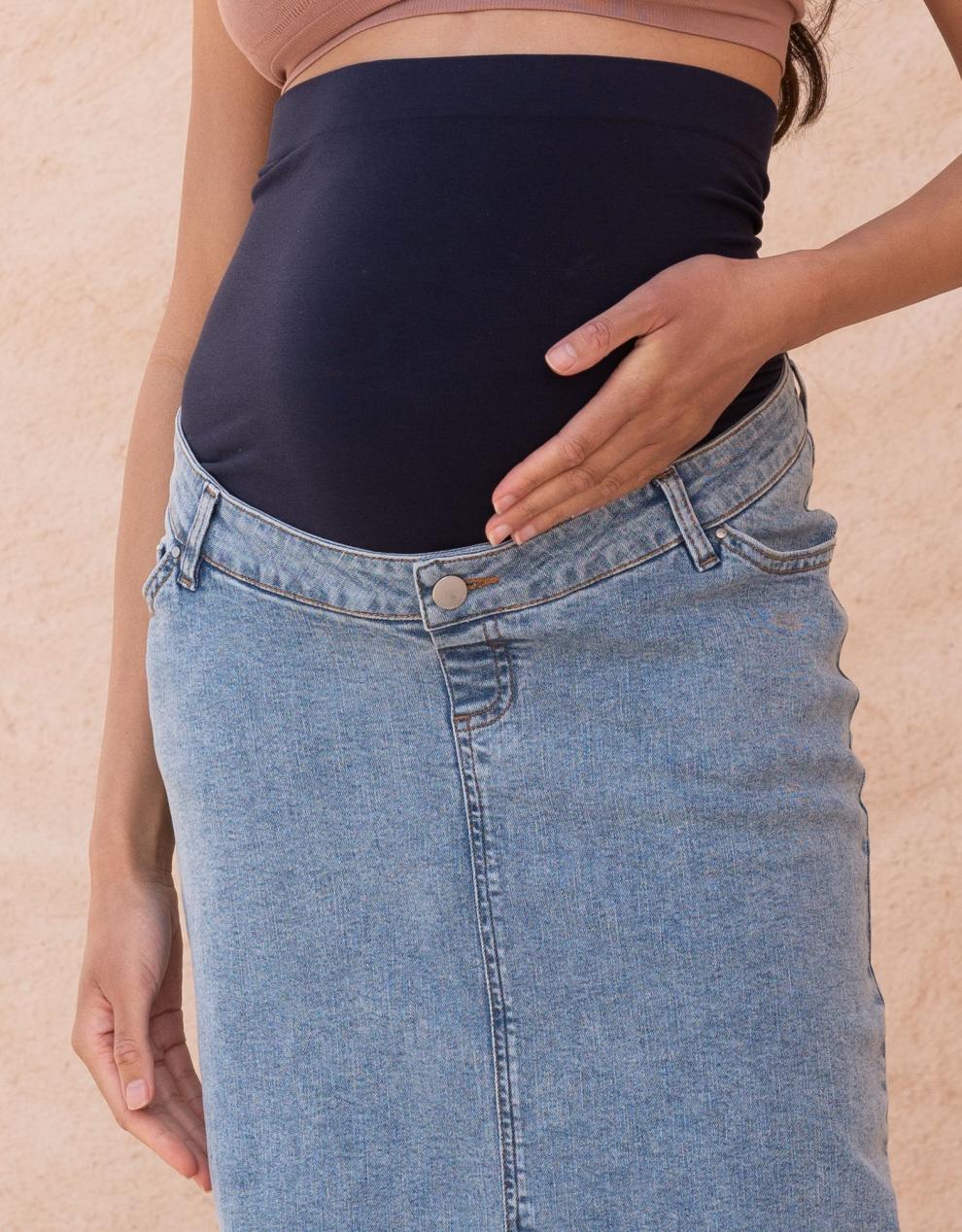 Women Seraphine Jeans | Midi-Length Over Bump Denim Maternity Skirt