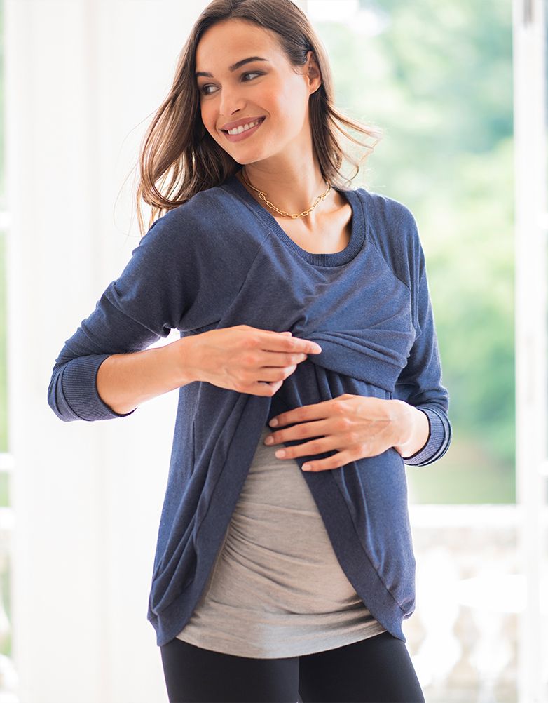 Women Seraphine Jumpers &amp; Knitwear | Blue Maternity &amp; Nursing Sweatshirt