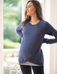 Women Seraphine Jumpers &amp; Knitwear | Blue Maternity &amp; Nursing Sweatshirt