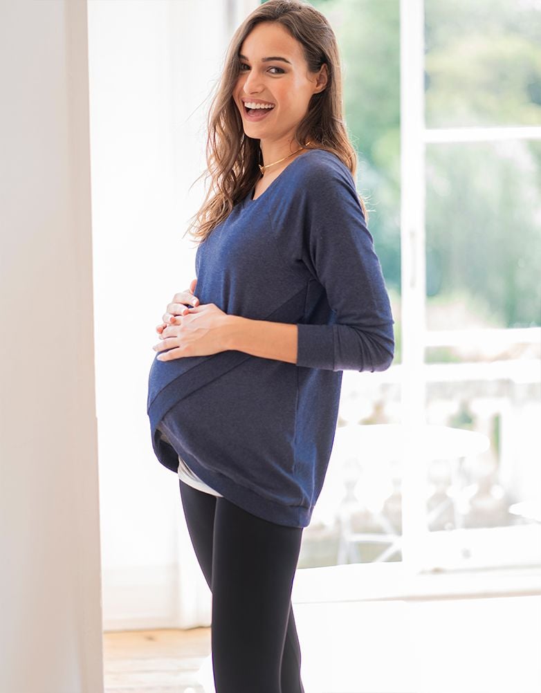 Women Seraphine Jumpers &amp; Knitwear | Blue Maternity &amp; Nursing Sweatshirt
