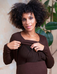 Women Seraphine Jumpers &amp; Knitwear | Brown Ribbed Maternity &amp; Nursing Dress