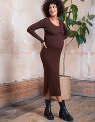 Women Seraphine Jumpers &amp; Knitwear | Brown Ribbed Maternity &amp; Nursing Dress