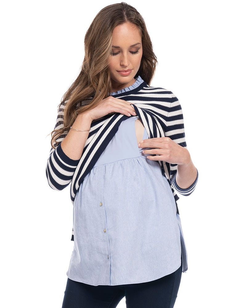 Women Seraphine Jumpers &amp; Knitwear | Cotton Maternity &amp; Nursing Sweater With Detachable Collar