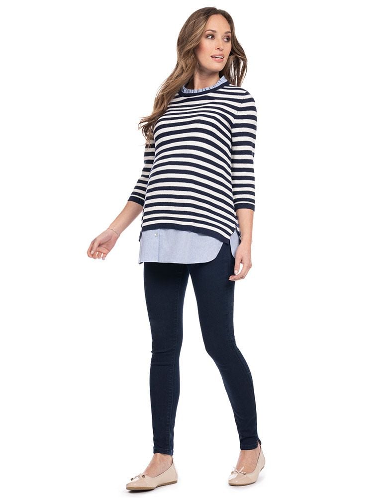 Women Seraphine Jumpers &amp; Knitwear | Cotton Maternity &amp; Nursing Sweater With Detachable Collar