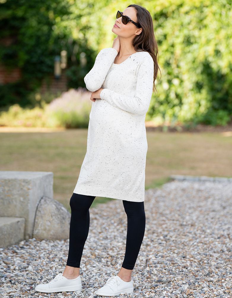 Women Seraphine Jumpers &amp; Knitwear | Cream Cotton Blend Maternity &amp; Nursing Sweater Dress