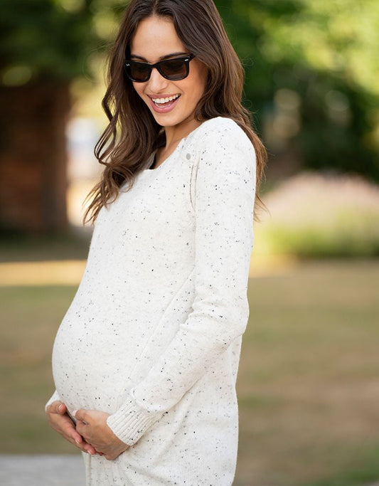 Women Seraphine Jumpers &amp; Knitwear | Cream Cotton Blend Maternity &amp; Nursing Sweater Dress
