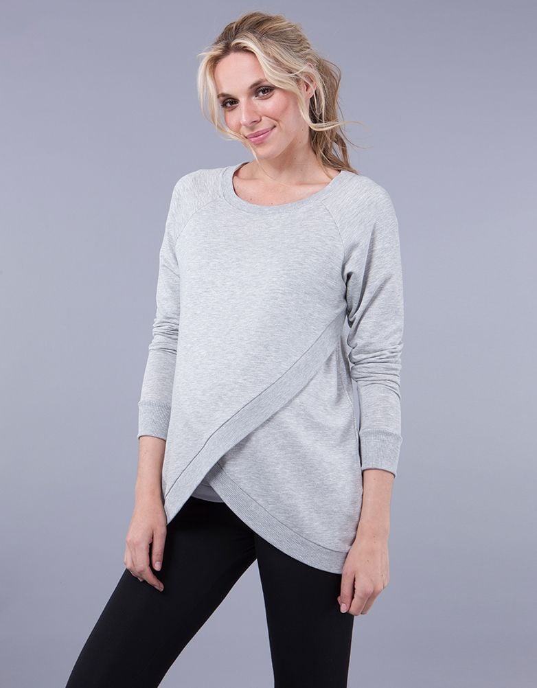 Women Seraphine Jumpers &amp; Knitwear | Grey Cotton Blend Maternity &amp; Nursing Sweatshirt