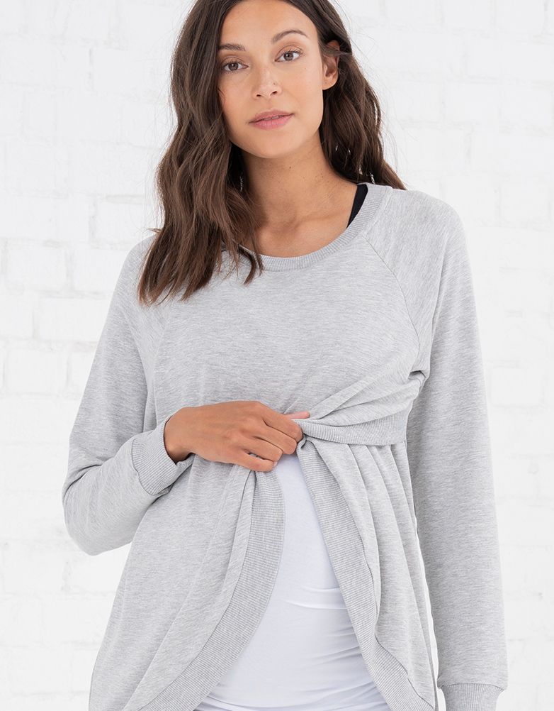 Women Seraphine Jumpers &amp; Knitwear | Grey Cotton Blend Maternity &amp; Nursing Sweatshirt