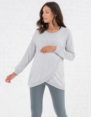 Women Seraphine Jumpers &amp; Knitwear | Grey Cotton Blend Maternity &amp; Nursing Sweatshirt