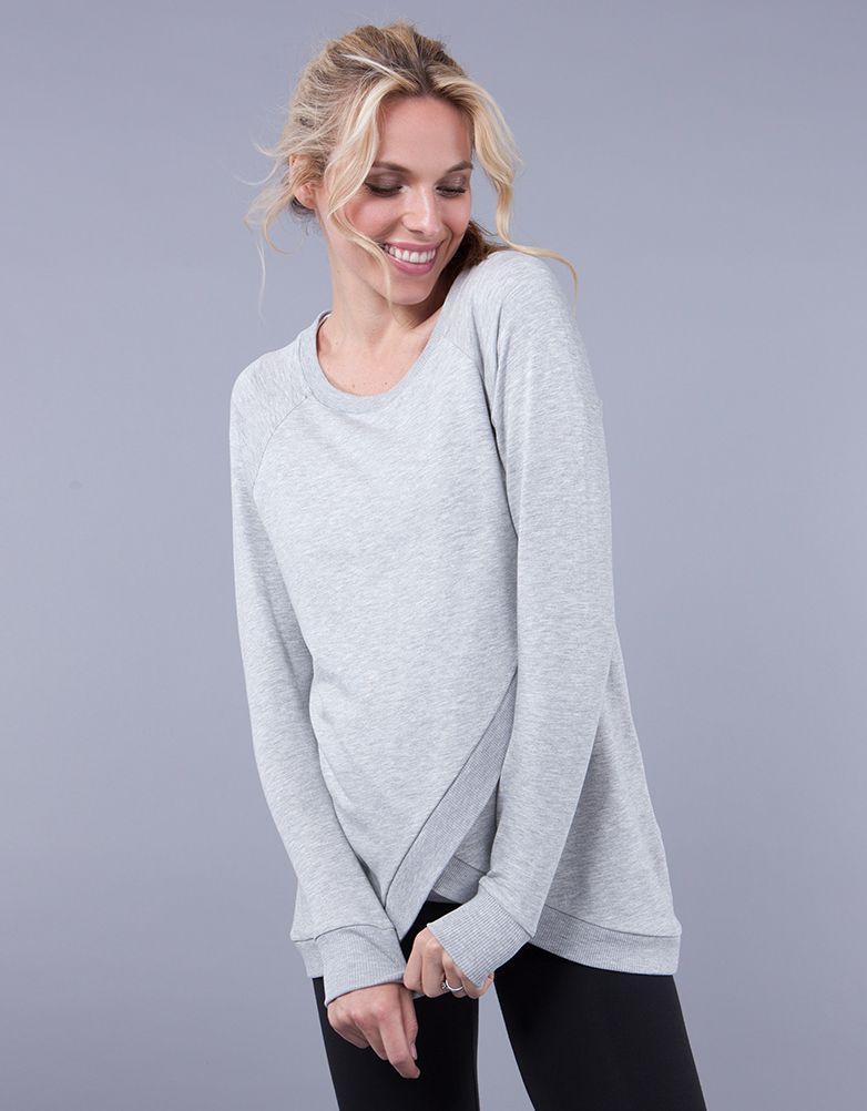 Women Seraphine Jumpers &amp; Knitwear | Grey Cotton Blend Maternity &amp; Nursing Sweatshirt