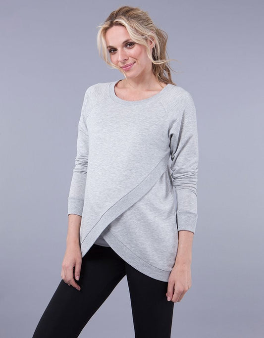 Women Seraphine Jumpers &amp; Knitwear | Grey Cotton Blend Maternity &amp; Nursing Sweatshirt