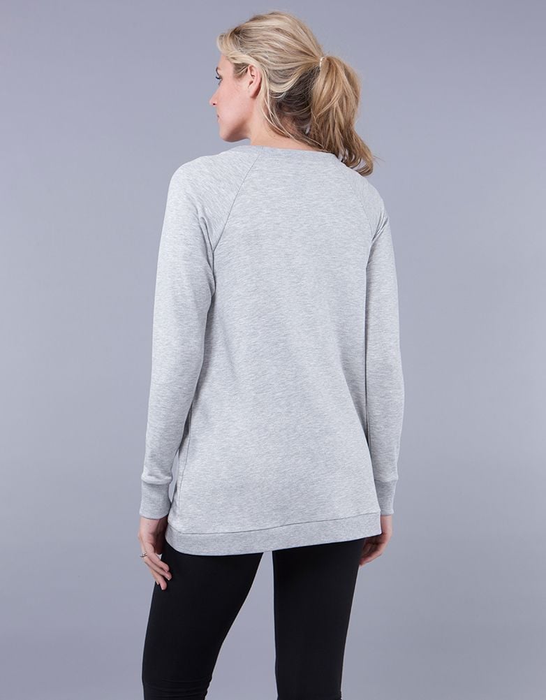 Women Seraphine Jumpers &amp; Knitwear | Grey Cotton Blend Maternity &amp; Nursing Sweatshirt