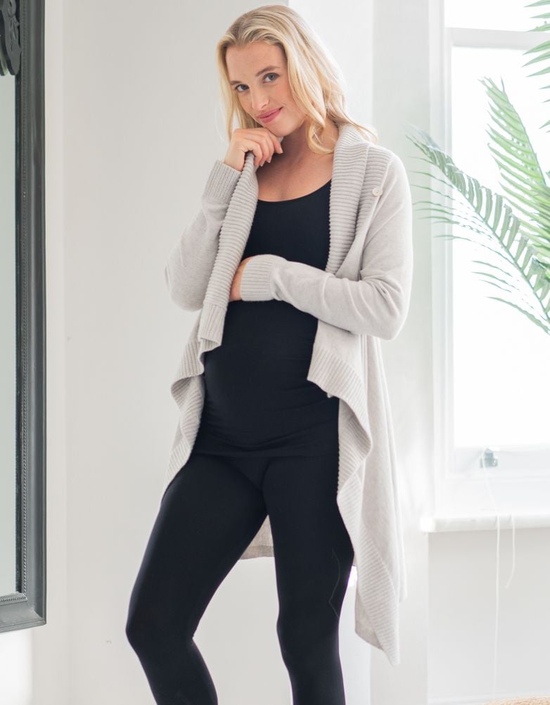 Women Seraphine Jumpers &amp; Knitwear | Grey Cotton &amp; Cashmere Waterfall Maternity Cardigan