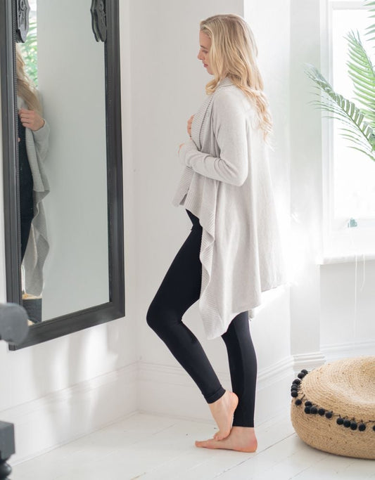 Women Seraphine Jumpers &amp; Knitwear | Grey Cotton &amp; Cashmere Waterfall Maternity Cardigan