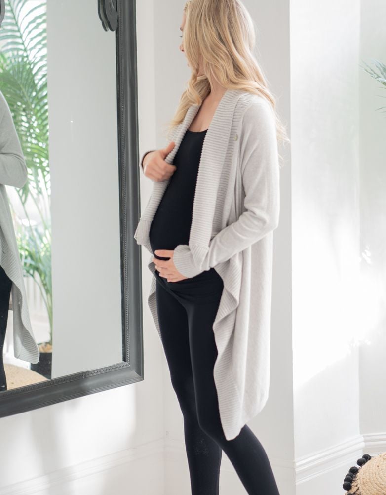 Women Seraphine Jumpers &amp; Knitwear | Grey Cotton &amp; Cashmere Waterfall Maternity Cardigan