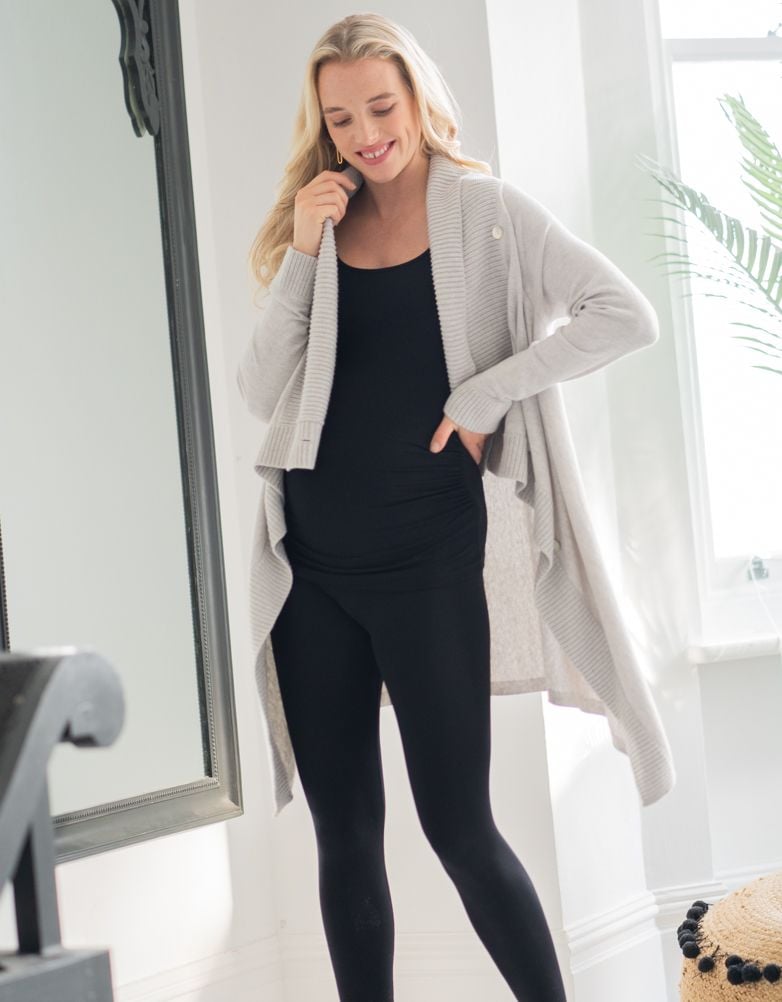 Women Seraphine Jumpers &amp; Knitwear | Grey Cotton &amp; Cashmere Waterfall Maternity Cardigan