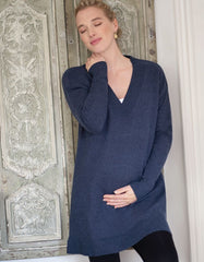 Women Seraphine Jumpers &amp; Knitwear | Knitted Navy Maternity &amp; Nursing Tunic |Seraphine