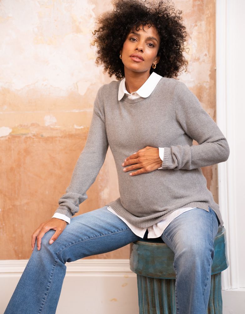Women Seraphine Jumpers &amp; Knitwear | Mock Shirt Cotton Mix Maternity &amp; Nursing Sweater