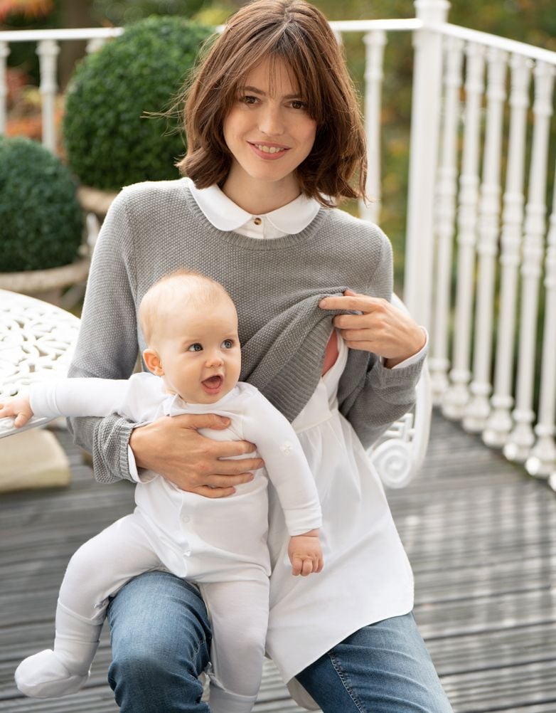 Women Seraphine Jumpers &amp; Knitwear | Mock Shirt Cotton Mix Maternity &amp; Nursing Sweater