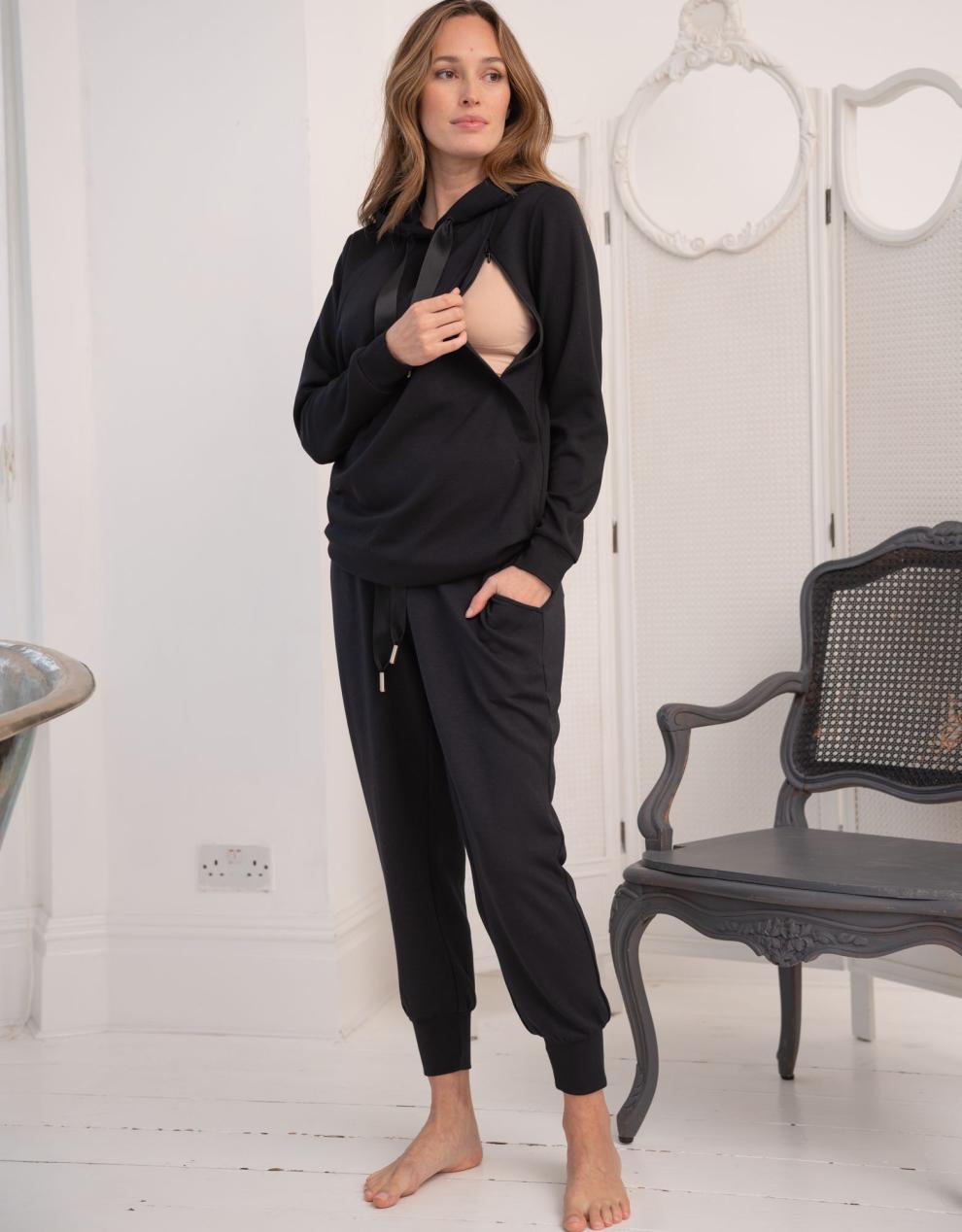 Women Seraphine Jumpers &amp; Knitwear | Modal Blend Black Maternity &amp; Nursing Hoodie