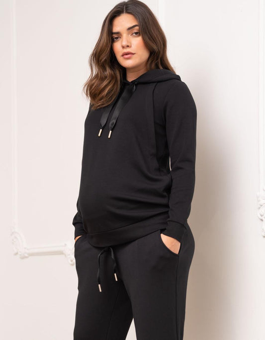 Women Seraphine Jumpers &amp; Knitwear | Modal Blend Black Maternity &amp; Nursing Hoodie