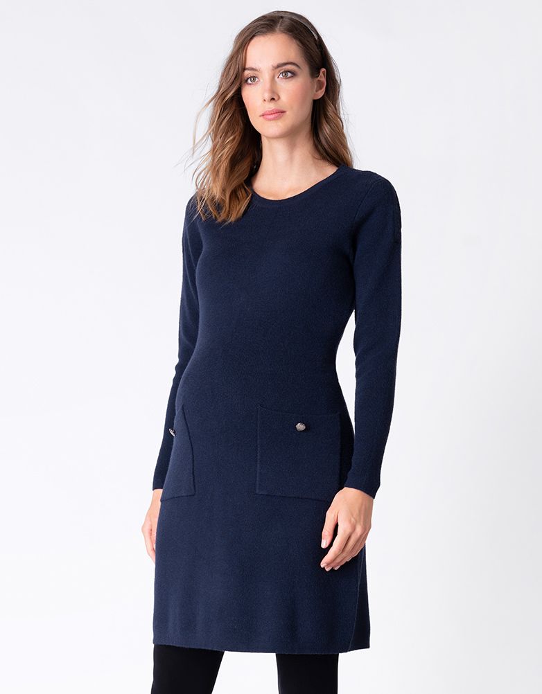 Women Seraphine Jumpers &amp; Knitwear | Navy Knitted Maternity &amp; Nursing Dress With Pockets