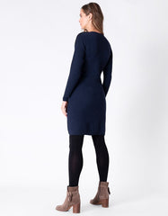 Women Seraphine Jumpers &amp; Knitwear | Navy Knitted Maternity &amp; Nursing Dress With Pockets